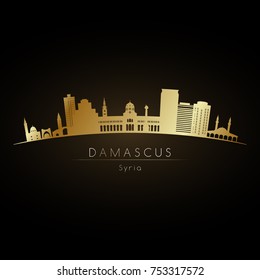 Golden Logo Damascus Skyline. Vector Silhouette Illustration.