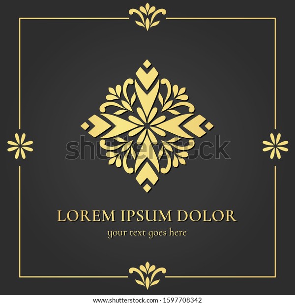 Golden\
logo with decorative vector ornament. Elegant, classic elements.\
Can be used for jewelry, beauty and fashion industry. Great for\
frame, emblem, background or any desired\
idea.