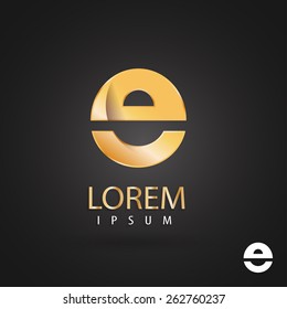 Golden logo design, letter e. Creative metallic vector icon. Trendy business elements.