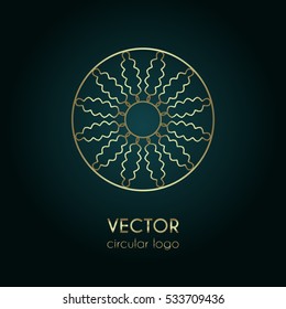 Golden logo design template, creative circular emblem, decorative icon, vector illustration 