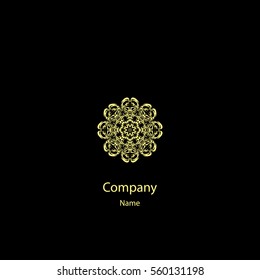 Golden logo design template, creative circular emblem, decorative icon, vector illustration.