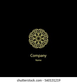 Golden logo design template, creative circular emblem, decorative icon, vector illustration.