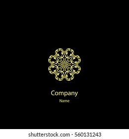 Golden logo design template, creative circular emblem, decorative icon, vector illustration.