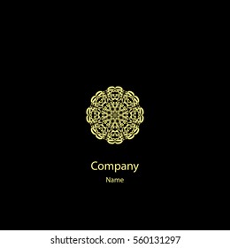 Golden logo design template, creative circular emblem, decorative icon, vector illustration.