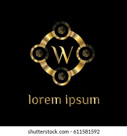 Golden logo design template. Creative circular emblem, decorative icon, Monogram element vector illustration letter W