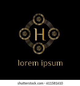 Golden logo design template. Creative circular emblem, decorative icon, Monogram element vector illustration letter H