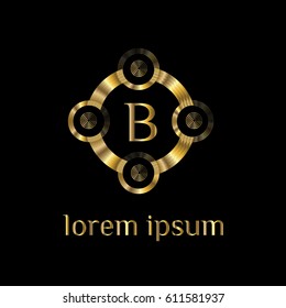 Golden logo design template. Creative circular emblem, decorative icon, Monogram element vector illustration letter B