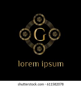 Golden logo design template. Creative circular emblem, decorative icon, Monogram element vector illustration letter G