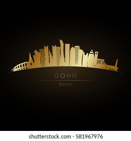 Golden logo Doha c�ity skyline. Vector silhouette illustration