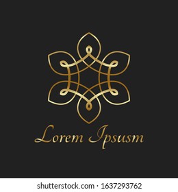 Golden logo element flower circle luxury fashion icon east style