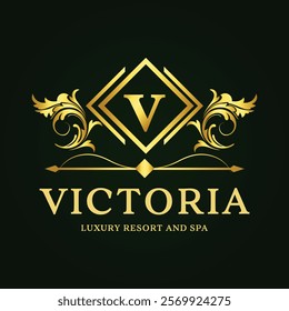 Golden logo floral design for initials