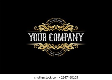 Golden logo floral hand drawn monogram antique vintage style luxury logo design