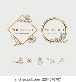 golden logo with flowers in the form of a circle and a diamond