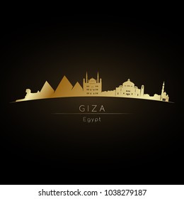 Golden logo Giza city skyline. Vector silhouette illustration