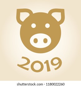 Golden logo with symbol pig of year 2019. Vector illustration