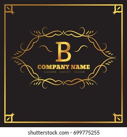 Golden Logo template Elegant flourishes calligraphic Monogram B letter emblem. Vintage ornament lines. Luxury Business sign, identity for Restaurant, Fashion Boutique, Cafe, Hotel, vector illustratio