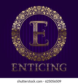 Golden logo template for enticing boutique. Vector monogram.