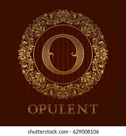 Golden logo template for opulent boutique. Vector monogram.