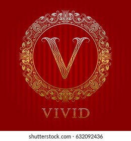 Golden logo template for vivid boutique. Vector monogram.