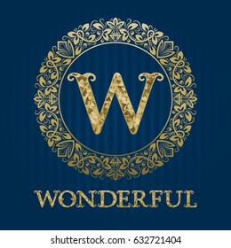 Golden logo template for wonderful boutique. Vector monogram.