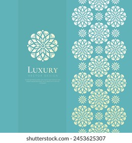 Golden logo vector ornament on a turquoise background. Elegant, classic elements. Can be used for jewelry, beauty and fashion industry. Great for logo, emblem, or any desired idea.