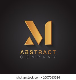 Golden logotype with elegant design forming the letter M. Premium logo design on dark background. Luxury emblem for your brand.