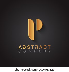 Golden logotype with elegant design forming the letter P. Premium logo design on dark background. Luxury emblem for your brand.