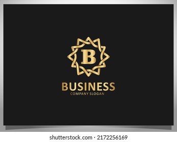 Golden Logotype Letter B Isolated Geometric Floral Frame. Abstract Logo Design Usable For Business. Jewelry. Shop. Hotel. Law Firm And Private Signature