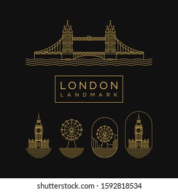 Golden london landmark with line style set logo icon design template. Line, elegant, luxury, modern vector illustration