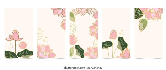 Golden lotus background. Line art design for postcard, invitation ,packaging,social media