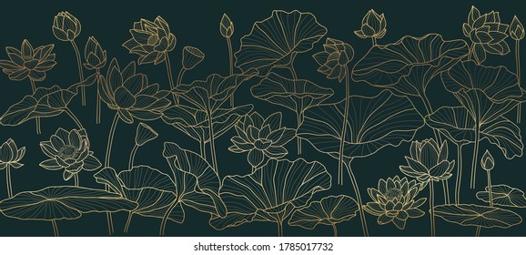 Golden lotus  background pattern vector. Tropical flower background design for cosmetics,health care, print, postcards, packaging, covers, vector illustration.