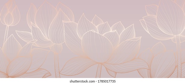 Golden lotus  background pattern vector. Tropical flower background design for cosmetics,health care, print, postcards, packaging, covers, vector illustration.