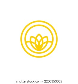 golden lotus in the circle shape logo for yoga spa meditation design vector