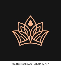 Golden lotus crown emblem representing luxury and enlightenment. Premium graphic for wellness spas, jewelry brands, and high-end skincare identities.