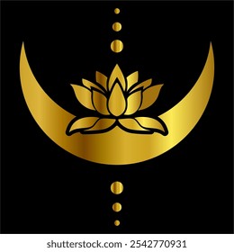 golden lotus flower and crescent moon spiritually healthy lifestyle, spa and yoga, Lotus Blossoms balance harmony vector icon symbol