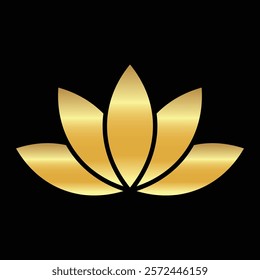 Golden Lotus flower icon. Luxury Logo Symbol for beauty, zen, spa, yoga, massage, medical companies. Gold blooming lotus flower icon isolated on black background, vector illustration EPS 10.