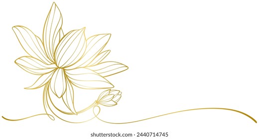 Ilustración vectorial de la línea de la flor del loto dorado, diseño del elemento del día de vesak