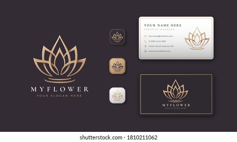 golden lotus flower logo and business card design
