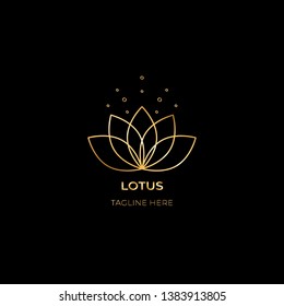 Golden lotus flower logo. Vector design template of lotus icon on dark background with golden effect for eco, beauty, spa, yoga, medical companies.