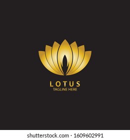 Golden lotus flower logo. Vector design template of lotus icon on dark background with golden effect for eco, beauty, spa, yoga, medical companies.
