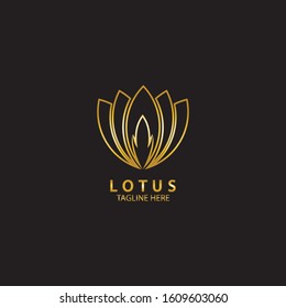 Golden lotus flower logo. Vector design template of lotus icon on dark background with golden effect for eco, beauty, spa, yoga, medical companies.