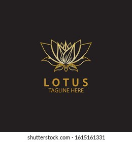 Golden lotus flower logo. Vector design template of lotus icon on dark background with golden effect for eco, beauty, spa, yoga, medical companies.