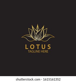 Golden lotus flower logo. Vector design template of lotus icon on dark background with golden effect for eco, beauty, spa, yoga, medical companies.