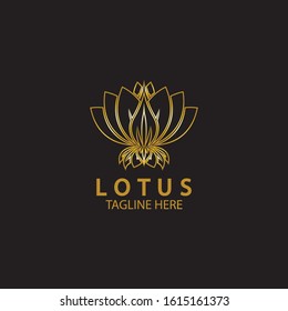 Golden lotus flower logo. Vector design template of lotus icon on dark background with golden effect for eco, beauty, spa, yoga, medical companies.