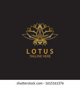Golden lotus flower logo. Vector design template of lotus icon on dark background with golden effect for eco, beauty, spa, yoga, medical companies.