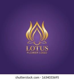 Golden lotus flower logo. Vector design template of lotus icon on dark background with golden effect for eco, beauty, spa, yoga, medical companies.