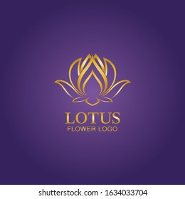 Golden lotus flower logo. Vector design template of lotus icon on dark background with golden effect for eco, beauty, spa, yoga, medical companies.
