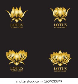 Golden lotus flower logo. Vector design template of lotus icon on dark background with golden effect for eco, beauty, spa, yoga, medical companies.