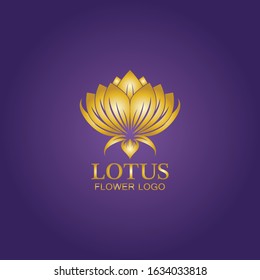 Golden lotus flower logo. Vector design template of lotus icon on dark background with golden effect for eco, beauty, spa, yoga, medical companies.