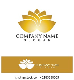 Golden lotus flower logo. Vector design template of lotus icon on dark background with golden effect for eco, beauty, spa, yoga, medical companies.